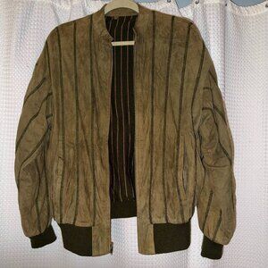 Vintage Olive Green Leather Bomber Jacket – Men’s L